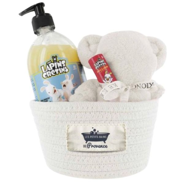 Les Petits Bains de Provence Coffret Enfant Panier Kids Blanc - Gel Douche + Stick Lèvres + Ourson