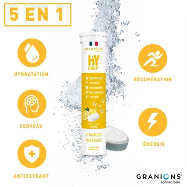 Granions Hydrop Électrolytes Citron 20 Comprimés Effervescents – Hydratation et énergie
