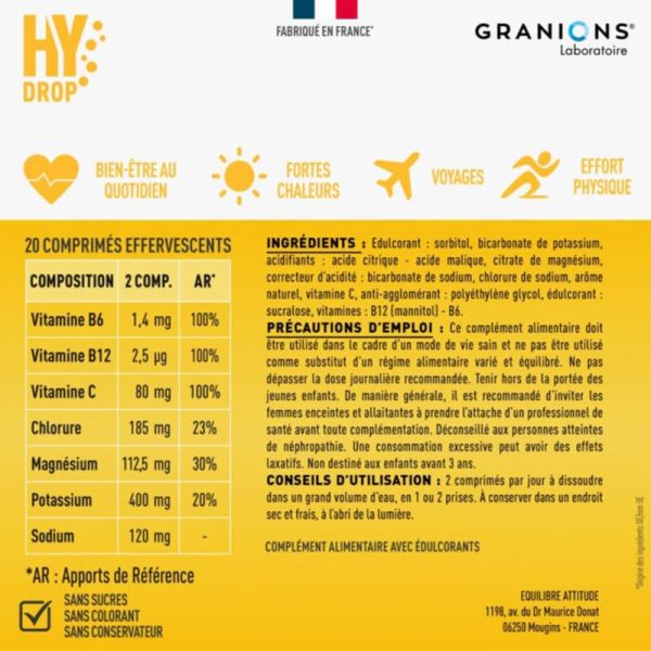 Granions Hydrop Électrolytes Citron 20 Comprimés Effervescents – Hydratation et énergie