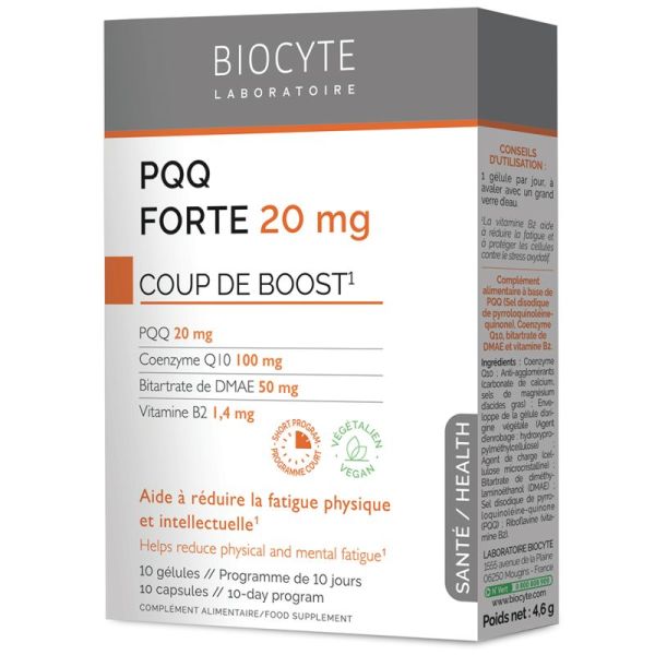 Biocyte PQQ Forte 20mg Coup de Boost 10 gélules – Énergie et longévité cellulaire