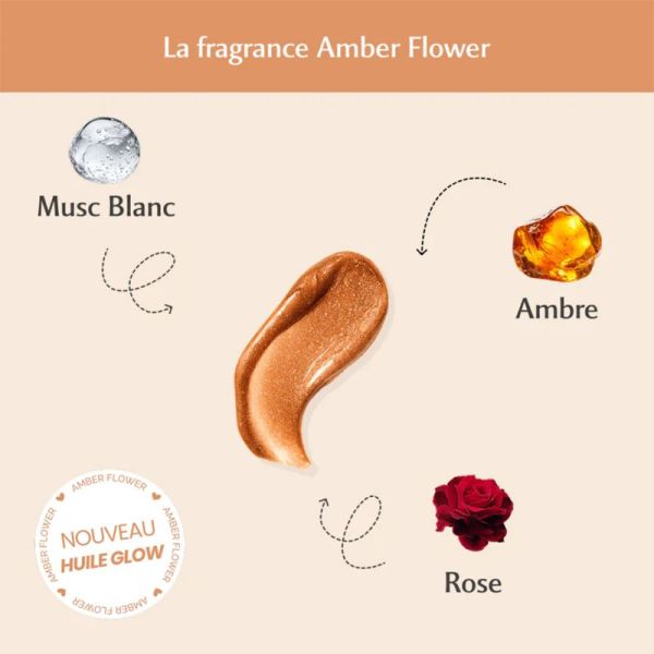 Musc Intime Huile Glow Pailletée Corps Amber Flower 100 ml – Huile sèche nutritive sublimatrice nacrée