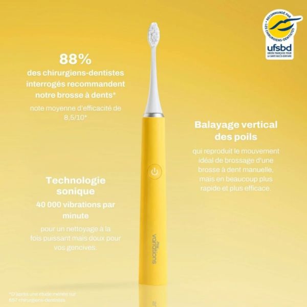 MyVariations Brosse à dents électrique sonique rechargeable en édition limitée jaune - 5 modes de brossage et autonomie de 30 jours