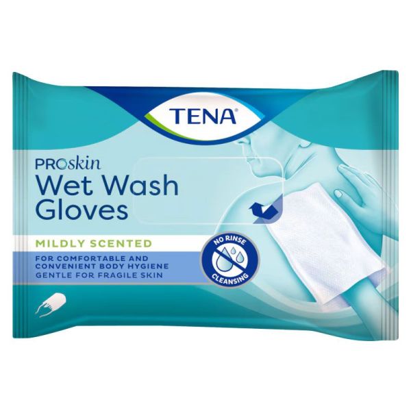 Tena Wet Wash Gloves ProSkin Parfum léger - 8 Gants de toilettes imprégnés