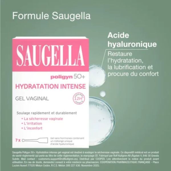 Saugella Poligyn 50+ - 7 unidoses - Soulagement durable de la sécheresse intime