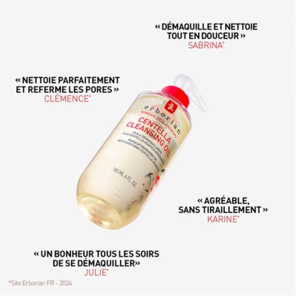 Erborian Centella Cleansing Oil 180ml – Huile démaquillante et nettoyante apaisante ultra-fine