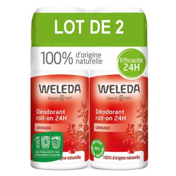 Weleda Grenade Déodorant 24h Roll-On Bio Lot de 2 x 50ml