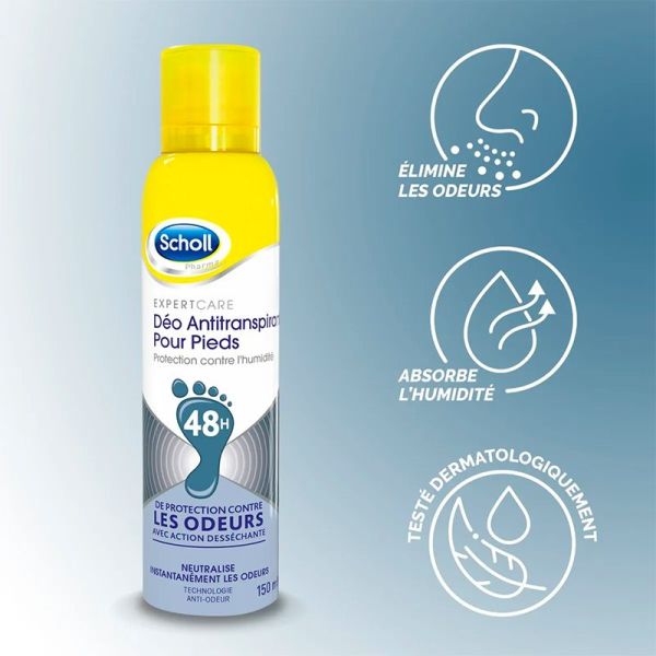 Scholl Expertcare Déo Antitranspirant Pour Pieds 48H - 150 ml - Protection contre l’humidité et les odeurs