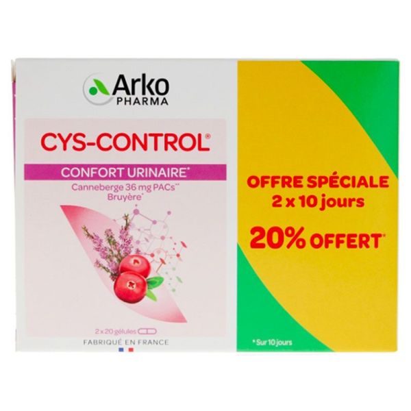 Arkopharma Cys-Control Confort Urinaire - Confort Urinaire - Lot de 2 x 20 Gélules