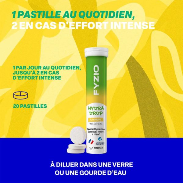 Gilbert Fyzio Hydra Drop Citron 20 pastilles – Hydratation et équilibre électrolytique