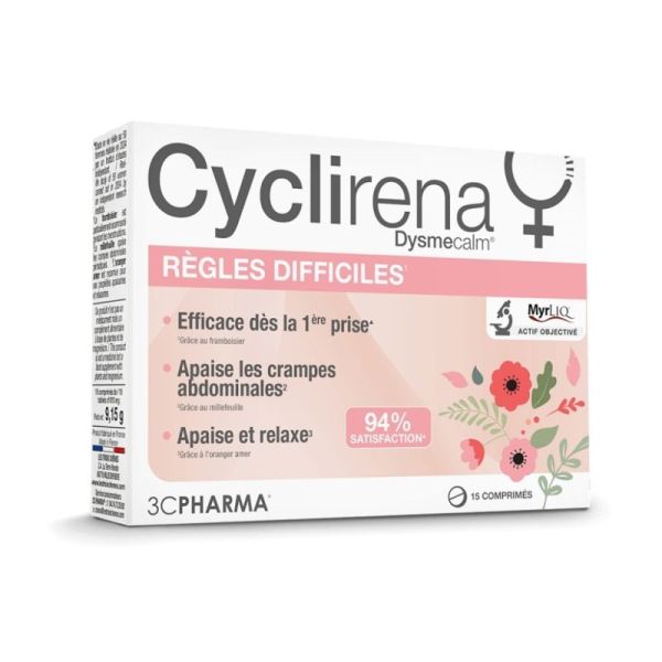 3C Pharma Cyclirena Dysmecalm 15 comprimés - Confort menstruel et relaxation