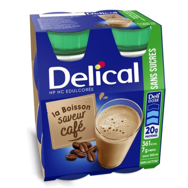 Delical Boisson HP HC Sans Sucres Soutien Nutritionnel Hyperprotéiné Saveur Café - 4 x 200ml