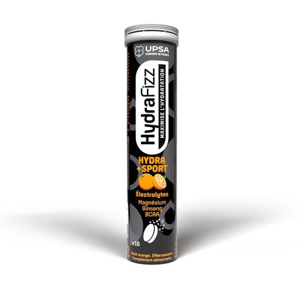 UPSA Hydrafrizz Hydra+Sport - 16 Comprimés Effervescents - Goût Orange - Performance et récupération