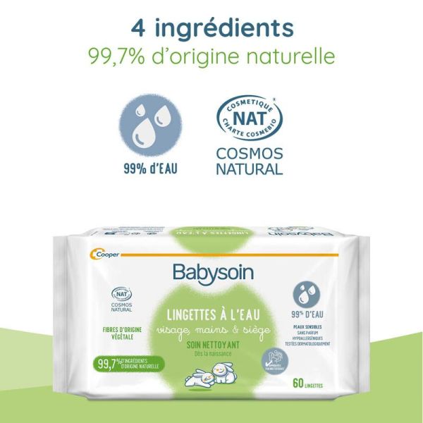 Babysoin Lingettes À l'Eau Bio Bébé - 4 x 60 Lingettes - Nettoyage doux dès la naissance