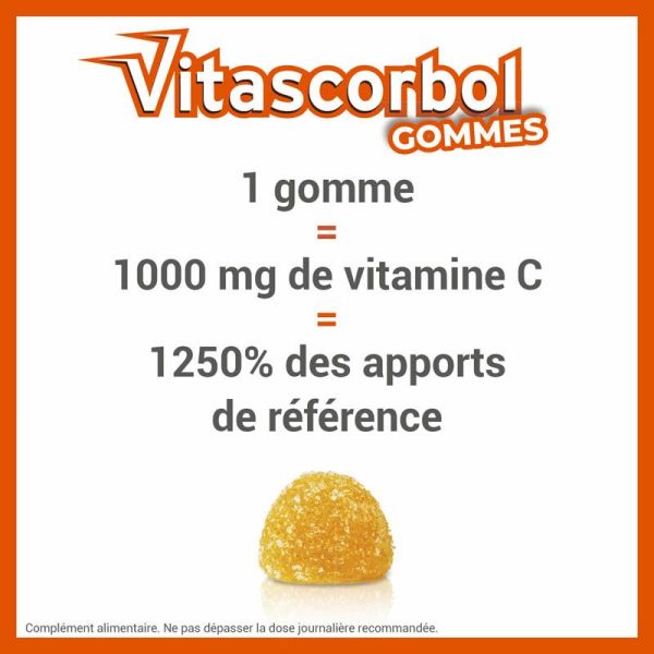 Vitascorbol Vitamine C 1000mg - 30 gommes - Énergie et immunité au quotidien
