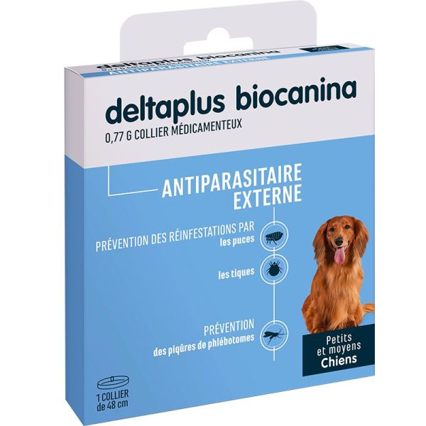 Biocanina Deltaplus Collier Anti Puces et Tiques - Petits et Moyens Chiens - 1 Collier