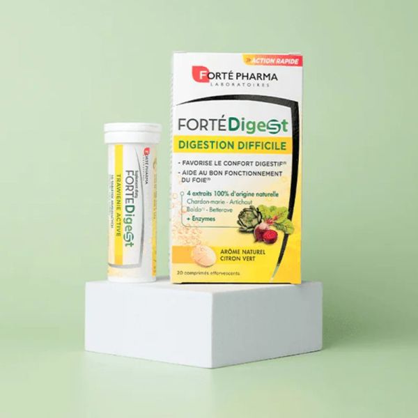 Forté Pharma FortéDigest Digestion Difficile - 20 comprimés effervescents - Facilite la digestion et soutient le foie