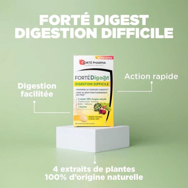 Forté Pharma FortéDigest Digestion Difficile - 20 comprimés effervescents - Facilite la digestion et soutient le foie