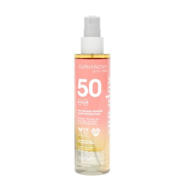 Alphanova Daily Sun Eau Solaire Biphasé Haute Protection Invisible SPF50 Visage, Corps & Cheveux - 125ml