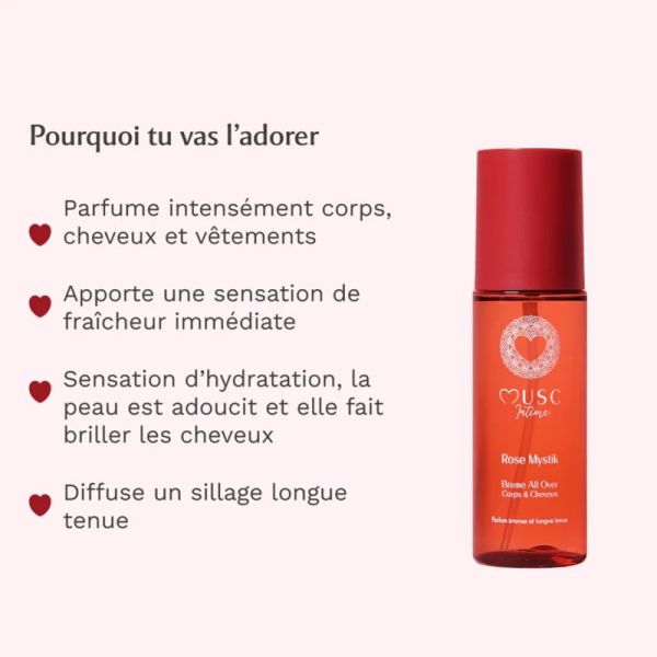 Musc Intime Brume All Over Corps & Cheveux à la Rose Mystik Flacon 100 ml – Voile sensuel et hydratation