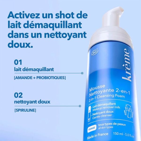 Krème Mousse Nettoyante 2-en-1 Bio Lot de 2x150ml – Détox et douceur