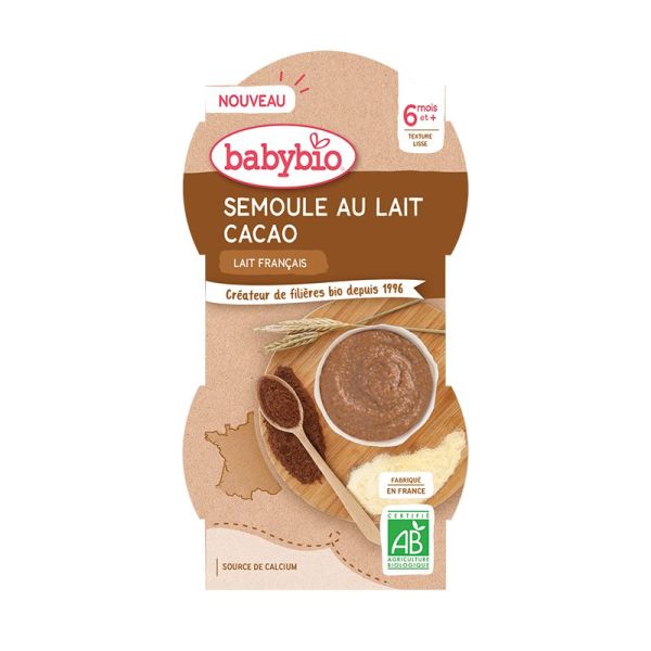 Babybio Semoule au Lait Cacao +6m Bio - 2 x 100g