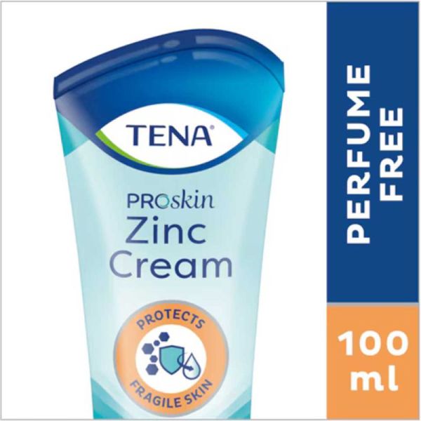 TENA ProSkin Zinc Cream - 100 ml - Crème Protectrice au Zinc Peaux Gercées, Irritées et Sensibles