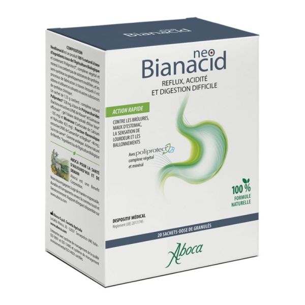 Aboca NeoBianacid Reflux, Acidité et Digestion - 20 Sachets-Dose Citron