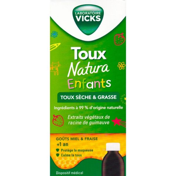 Vicks Toux Natura Enfants Toux Sèche & Grasse - 140 ml - Dès 1 an - Apaise la toux sèche et grasse