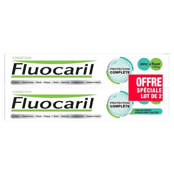 Fluocaril Dentifrice Protection Complète - Contenant du Zinc et du Fluor - Lot de 2 x 75 ml