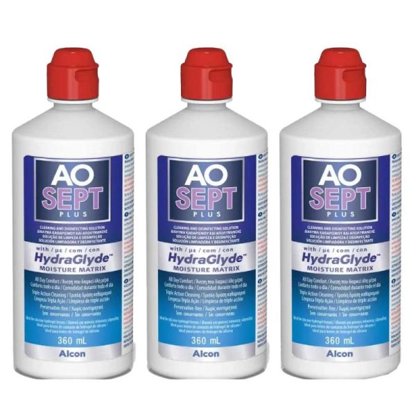 Aosept Plus Hydraglyde 3 x 360ml - Solution pour Lentilles Désinfectante