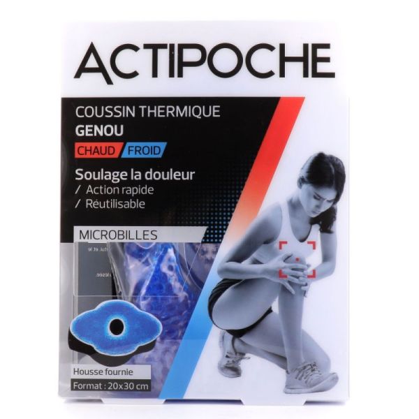 Actipoche Coussin Thermique Genou Microbilles 20 x 30cm - Soulage la douleur, action rapide, réutilisable