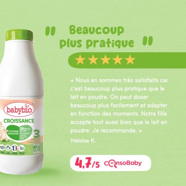 Babybio Lait de Croissance 3 - Dès 10 mois - 6 bouteilles de 1L