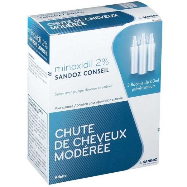 Sandoz Conseil Minoxidil 5 % - 3 x 60 ml - Solution pour application cutanée