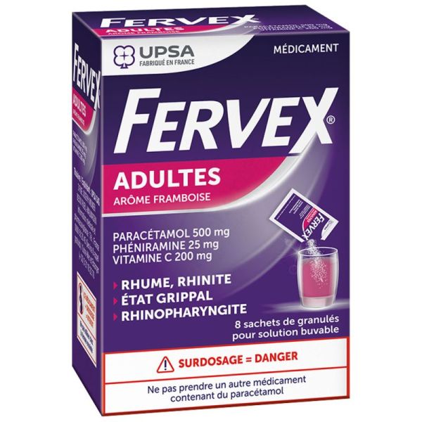 Fervex Adultes Arôme Framboise - 8 Sachets de granulés pour solution buvable