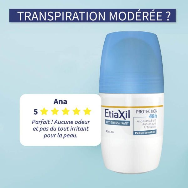 Etiaxil Anti-transpirant Protection 48h Peaux Sensibles Roll-on - Lot de 2 x 50ml