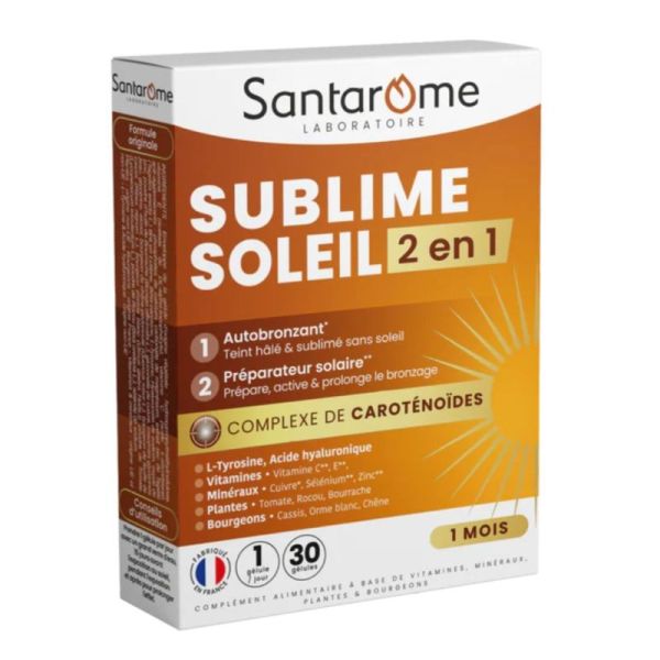Santarome Sublime Soleil 2 en 1 Autobronzant et Préparateur Solaire Bronzage Sublimé & Peau Préparée - 30 Gélules