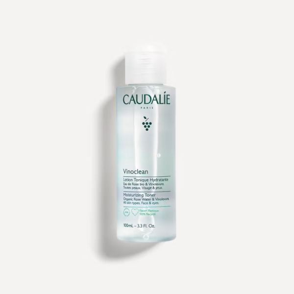 Caudalie Vinoclean Lotion Tonique Hydratante à l'Eau de Rose Bio 100ml - Tonifie, hydrate et parfait le démaquillage sans alcool