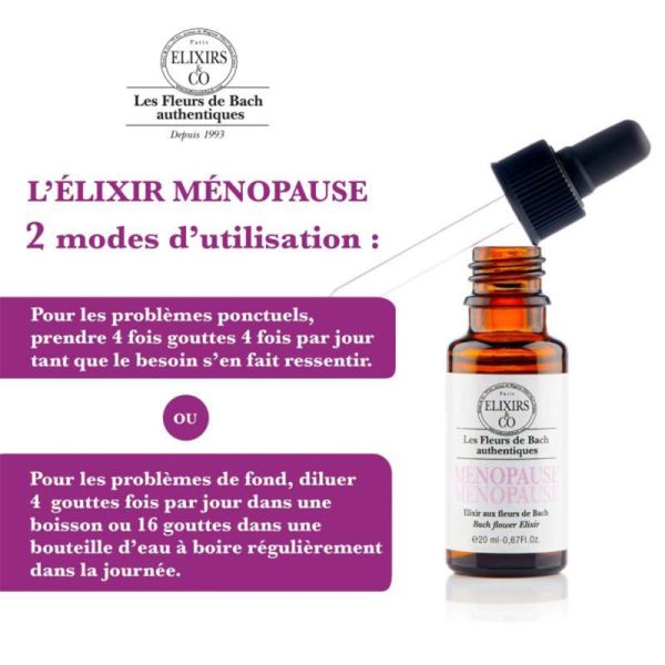 Elixirs & Co Élixir Bio Ménopause Fleurs de Bach 20ml – Équilibre et féminité