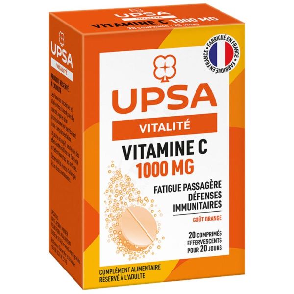 UPSA Vitamine C 1000 mg 20 comprimés effervescents – vitalité et réduction de la fatigue