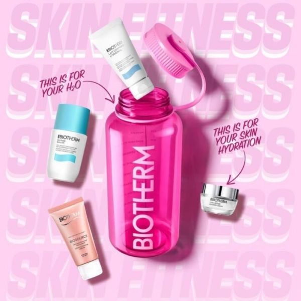 Biotherm Pink Drop coffret gourde de sport 1L - 4 produits - routine hydratation visage et corps