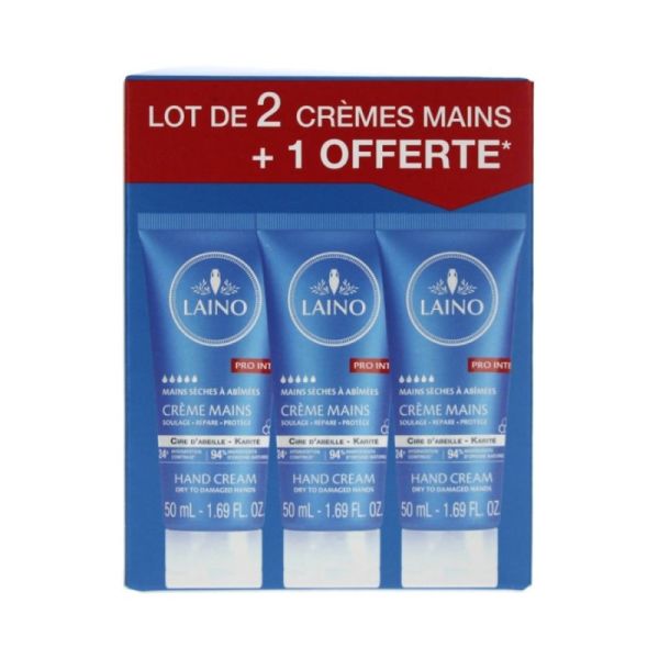 Laino Crème Mains Sèches à Abîmées - Lot de 3 x 50 ml dont 1 OFFERTE