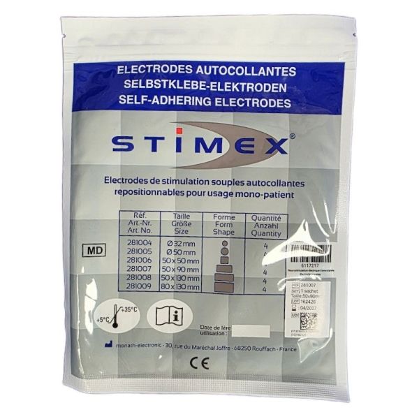 Electrodes de stimulation souples autocollantes 50 x 90 mm - sachet de 4 électrodes