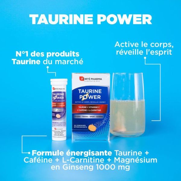 Forté Pharma Taurine Power - 30 Comprimés Effervescents - Boost immédiat et énergie durable