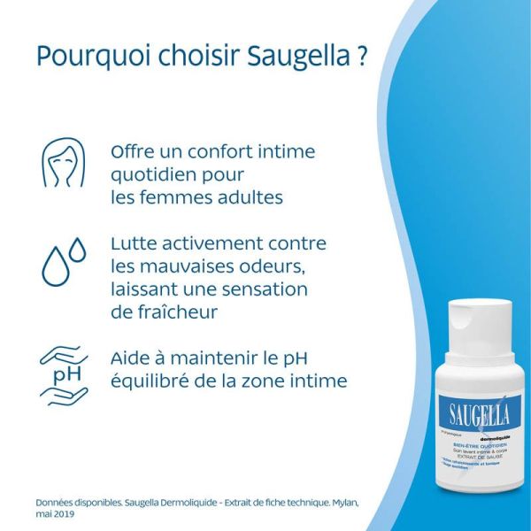 Saugella Dermoliquide Gel Lavant Intime 100 ml - Confort et Équilibre Intime, Anti-Odeurs