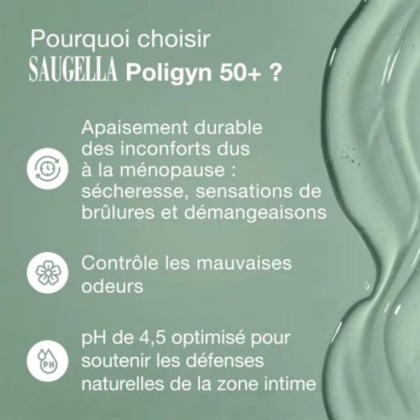 SAUGELLA Poligyn 50+ Apaisant & Hydratant Soin lavant Intime 500 ml - Solution 3-en-1 apaisante pour les inconforts de la ménopause