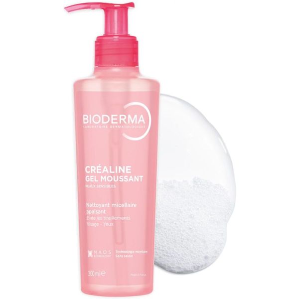 Bioderma Créaline Gel Moussant 200 ml – Gel nettoyant micellaire apaisant et hydratant peaux sensibles