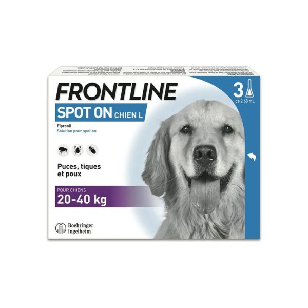 Frontline Spot-On Antiparasitaire Chien L de 20 à 40 kg - 3 Pipettes