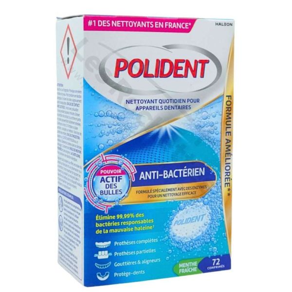 Polident Nettoyant Anti-Bactérien - 72 Comprimés