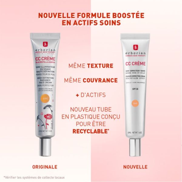 Erborian CC Crème à la Centella SPF30 40ml Teinte Doré – Soin correcteur teinté illuminateur