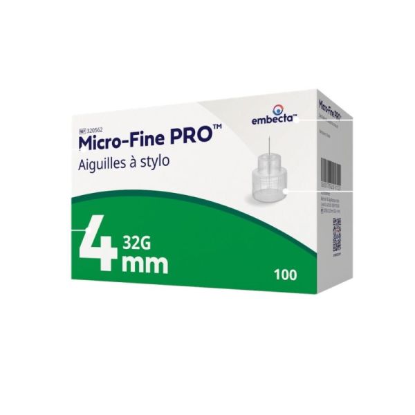 Embecta Micro-Fine PRO 4mm - Aiguille à stylo pour administration correcte de l'insuline